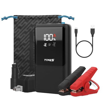 Type S Dynamic Classic DC10 Car Battery Jump Starter Portable Power Bank 500A Jump Starter Battery Pack for 6L Gas Engines / 4L Diesel with USB-C USB-A Outputs, incl Jumper Cable