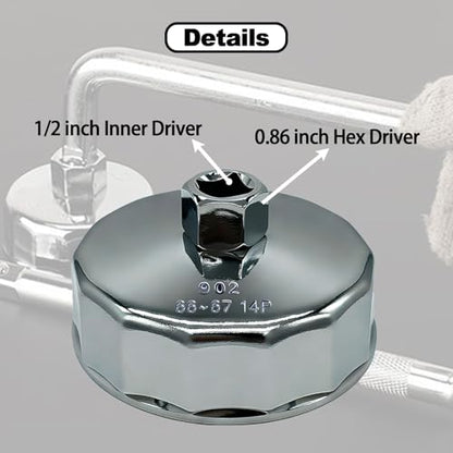 66-67mm Oil Filter Wrench, 14 Flute Wrench & 1/2Inch Square Drive Oil Filter Cap Wrench Removal Tool Socket - size: 67mm 14 Flute