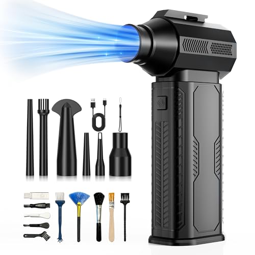 Compressed Air Duster, 130,000RPM Ultra-Powerful Cordless Electric Air Duster with 8000mAh Rechargeable Battery, 4-Gear Adjustable Air Blower for Keyboard, Computer, Car, Home Cleaning - color: Black