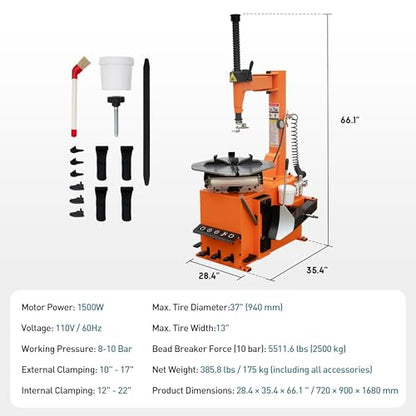 Albott 2 HP Tire Changer Machine for 10"–22" Rim Range | 10"–17" Outside Clamp, 12"–22" Inside Clamp, 110V Wheel Changer for Home Garage & Auto Shop - size: 10"–22" Compact Single Head