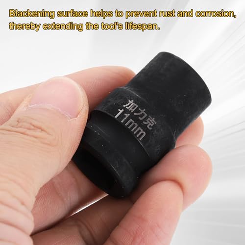 HARFINGTON 3pcs 4 Point Square Socket 1/2" Drive 11mm Metric Square Impact Socket CR-V Blackening Standard Wheel Sleeve Pneumatic Sleeve Tool for Auto Repair Mechanical Maintenance Home Use - size: 11mm
