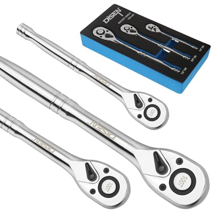DISEN 3-Piece Standard Ratchet Set – 1/4", 3/8", 1/2" Drive with EVA Storage Tray | 100-Tooth Ratchet, Non-Slip Grip, Quick Release Button | Reversible Design with 3.6° Swing for Tight Spaces - size: 1/4''+3/8''+1/2'' Set, style: 100T Standard Ratchet Set