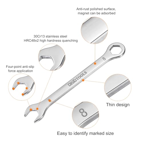 HARFINGTON Thin Combination Wrench Set 4/4.5/5/5.5/6/7/8/9/10/11mm Offset 6-Point Ended Box and 15°Angled Open End Mini Combination Wrench 30Cr13 Metric Spanner with for Auto Repairs