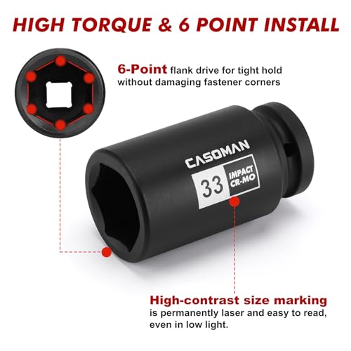 CASOMAN 3/4" Drive Deep Impact Socket Set, 13Piece Jumbo Socket Assortment, Metric(17mm to 41mm), 6-Point, Include 1/2" F to 3/4" M Adapter, CR-MO Steel - size: 13 PCS (11/16" to 1-5/8")