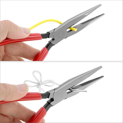 QWORK Long Nose Pliers 8 Inch, Precision Cutting and Gripping Tool for Electricians Mechanics and DIY, Needle Nose Plier for Home and Workshop