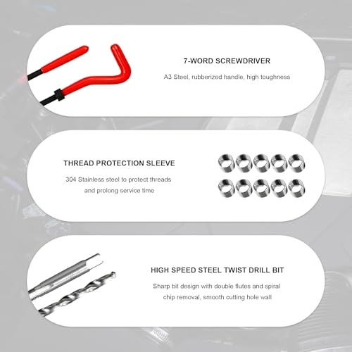 30 PCS M6 x 1.0mm Thread Repair Insert Kit, Stainless Steel Metric Thread Insert Break Off Tools with Drill Bit, Portable Thread Repair Kit Compatible Hand Tool for Car Repairing
