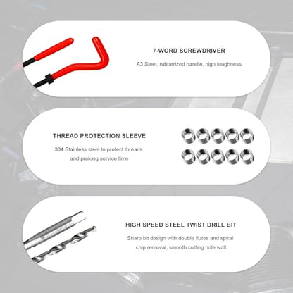 30 PCS M6 x 1.0mm Thread Repair Insert Kit, Stainless Steel Metric Thread Insert Break Off Tools with Drill Bit, Portable Thread Repair Kit Compatible Hand Tool for Car Repairing