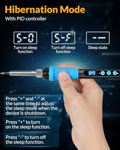 Soldering Iron Kit, 100W High Power Soldering Iron, Fast Heating, Digital Display Temperature Control Accurate 356°F-896°F, Portable Soldering Kit with Protective Cap, Automatic Sleep Mode - color: Baby Blue