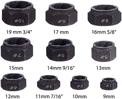 10 Pieces Nut Remover Extractor Tool Easy Out Bolt Extractor Set, 9-19mm Nut Screw Extractors Removal Set Broken Bolt Extractors Socket With Storage Case