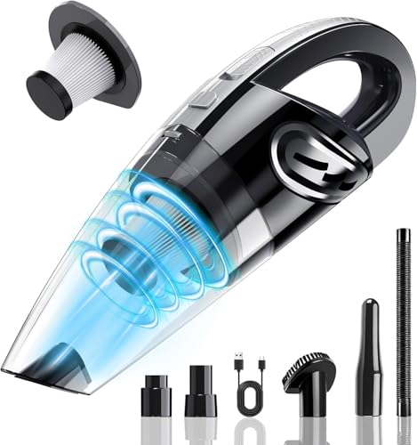 Handheld Vacuum Cordless, 15000Pa Powerful Car Vacuum Cleaner - 7800mAh Rechargeable Portable Mini Vacuum with 70000RPM Motor, 5 Nozzles, Low Noise, Washable Filter, for Car, Home, Office, Pet - color: Black