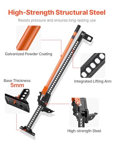 VEVOR Farm Jack 48 inch Utility High Lift, 7000 lbs Capacity Ratcheting Off Road Jeep Jack, Heavy for Tractor, Truck, SUV, Bumper Lift, Orange - size: 4.52" x 7.08" x 48.22"