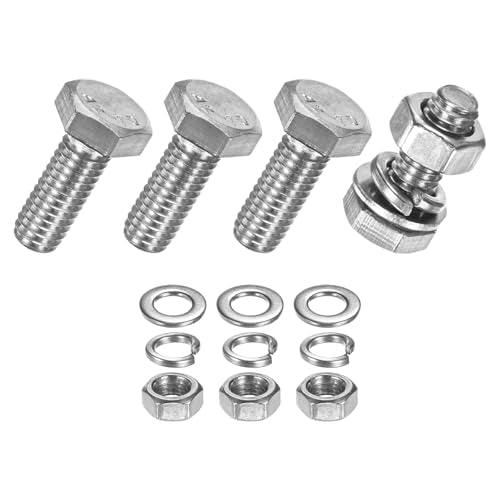 M METERXITY 4-Pack Hex Head Screw Bolt with Nuts Flat & Lock Washers M6x16mm Stainless Steel Bolts and Nuts Kit Fully Threaded Metric Bolt Assortment for Equipment/Machinery - size: M6 x 16mm