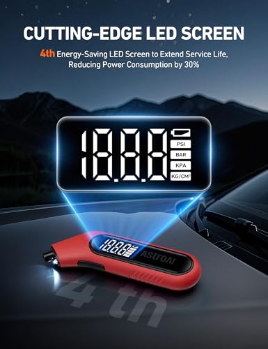 AstroAI Digital Tire Pressure Gauge 3-300PSI Calibrated to ANSI B40.7 Grade 2A (0.5%), Backlight and Flashlight, Presta Valve Adaptor Included, 4 Units, AAA Batteries, Red - color: Red, size: 1 Pack