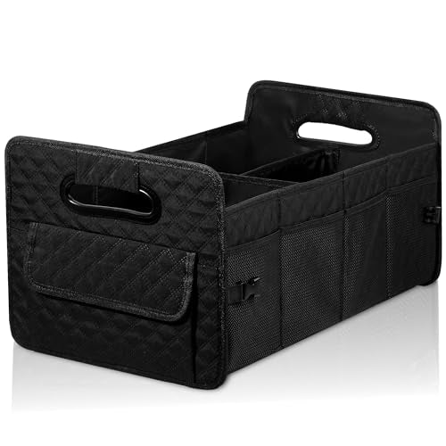 Car Trunk Organizer for SUV, Collapsible Car Storage Organizer Large Black | Sturdy, Strong Capacity, Diamond Decor, Multi Compartment Container Box Adjustable Car Accessories for Sedan Truck - color: Black, size: Large