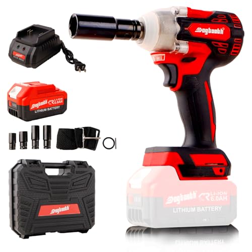 dogtooth 21V Cordless Impact Wrench 1/2 Inch, Compatible with Makita 18V Battery, Max Torque 580 N.M, Brushless Motor, Max 3200 RPM, 4 Sockets, 1 * 6.0 Ah Battery and Charger in Kit