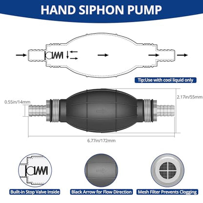 Siphon Pump - Gasoline Transfer Pump, Portable Hand Fuel Siphon Pump with 10 Ft PVC Hoses, Manual Gas Syphon Pump for Oil, Diesel, Water, Liquid, Fluid - color: White