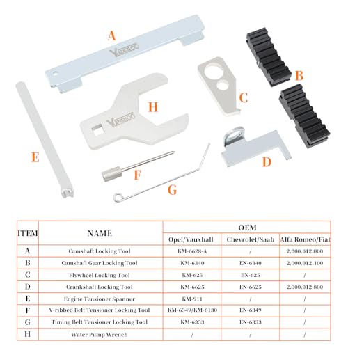 9PCS Engine Camshaft Alignment Locking Timing Tool with Water Pump Wrench | Compatible with Chevrolet Cruze Aveo Orlando Vauxhall Opel Astra Mervia Vectra Zafira Alfa Romeo Fiat 16V 1.4 1.6 1.8