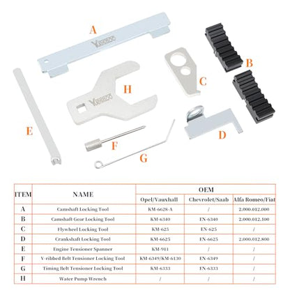 9PCS Engine Camshaft Alignment Locking Timing Tool with Water Pump Wrench | Compatible with Chevrolet Cruze Aveo Orlando Vauxhall Opel Astra Mervia Vectra Zafira Alfa Romeo Fiat 16V 1.4 1.6 1.8