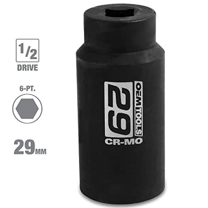 OEMTOOLS 25151 1/2 Inch Drive 29mm Axle Nut Socket | CR-MO 29mm Impact Socket, Black Oxide Finish to Resist Rust, 6 Pt. 29mm Socket, Use for Tune-Ups - size: 29 mm