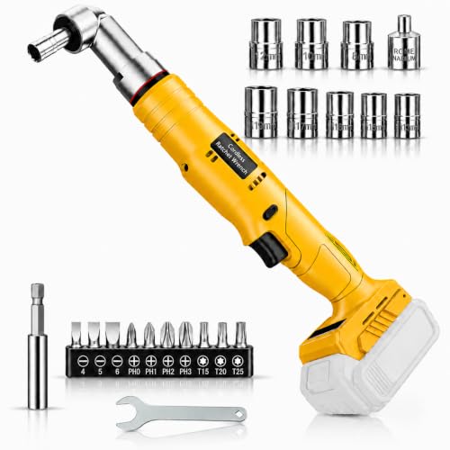 1/2" Cordless Ratchet Wrench Compatible with Dewalt 20V Battery(tool only), 3-in-1 96FT-LBS Brushless Electric Ratchet with 3/8" Adapter & 1/4" Hex Bits, 6-Speed, 360° Rotating Head for Engine Repair - color: Yellow Compatible With Dewalt 20v Battery