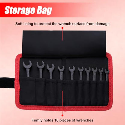 Mini Wrench Set SAE 10-Piece Ignition Wrench Set, 5/32"-7/16" Open End and Box End Combination Wrench Kit, Super Thin Small Wrenches with Zipper Bag and Key Ring for Small Fasteners, Black - style: SAE(Black)