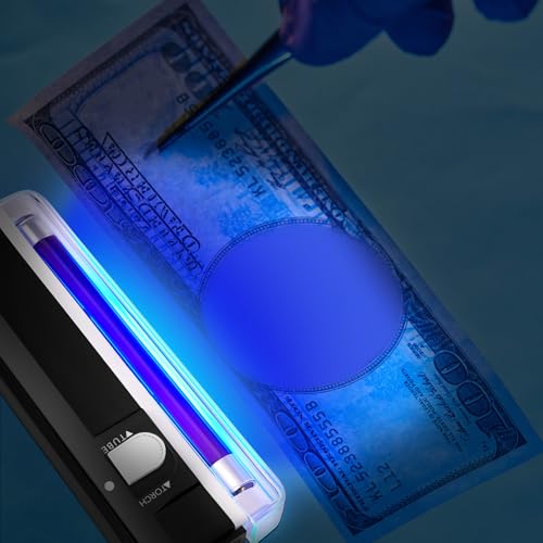 Dunzy 2 Pcs Handheld UV Black Light Flashlight Portable Blacklight LED UV Light Battery Operated Black Blacklight Torch Counterfeit Bill Detector