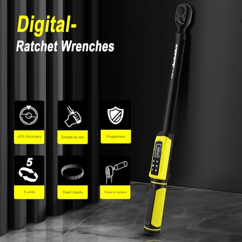 ATsafepro Digital Torque Wrench-1/2-Inch Drive & 5.1-340Nm (3.8-250.8 ft-lb), Heavy Duty Torque Wrench with Buzzer, 5 Units, ±2% Accuracy for Trucks & Machinery - style: 1/2" 3.8-250.8 FT.LB Digital Torque Wrench