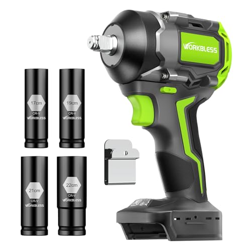 850Nm (630Ft-lbs) Cordless Impact Wrench for Makita 18V Battery, Brushless 1/2 Impact Gun, Electric Impact Wrench for Car Tire, Mower Lug Nut, 3-Speed, 4 Cr-V Sockets(BATTERY NOT INCLUDE) - style: 850N.m with NO Battery