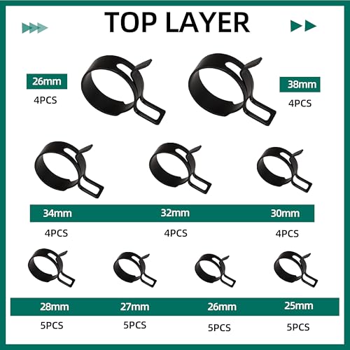 227pcs 6-38mm Spring Band Hose Clamp Assortment Kit with Swivel Flat Band Fuel Hose Clamp Plier,28 Sizes Spring Hose Clip Fuel Line Silicone Vacuum Hose Pipe Clamp, Air Hose Tube Water Pipe Fasteners