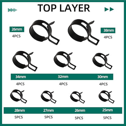 227pcs 6-38mm Spring Band Hose Clamp Assortment Kit with Swivel Flat Band Fuel Hose Clamp Plier,28 Sizes Spring Hose Clip Fuel Line Silicone Vacuum Hose Pipe Clamp, Air Hose Tube Water Pipe Fasteners