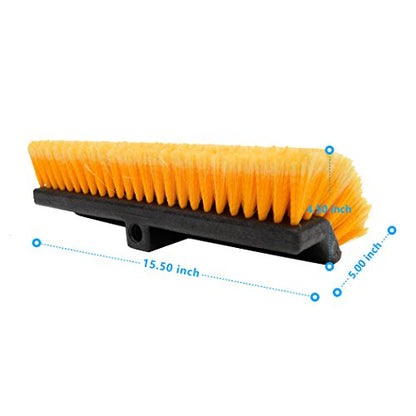 CARCAREZ 15" Flow-Thru Bi-Level Car Wash Brush Head Fits for RV Cleaning with Feather-Tip Bristles Orange