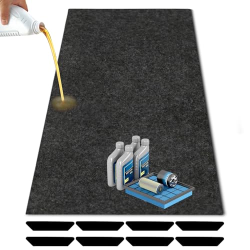 JERIA 1 Pcs 36 X 60 Inch Oil Spill Mat for Under Car Driveway,Oil Leaks Absorbent Oil Pad,Tape Rubber Mat Garage Floor with 8 PCS Tapes - size: 36" x 60" (1PCS)