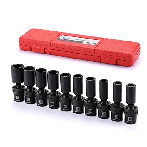 MIXPOWER 10-piece 3/8" Drive Deep Universal Impact Socket Set, 6 Point, Metric, 10-19 mm, Swivel Socket with Flexible Wobble, CR-MO Impact Grade… - size: 10 Pcs Metric 3/8'' Dr. (Deep)
