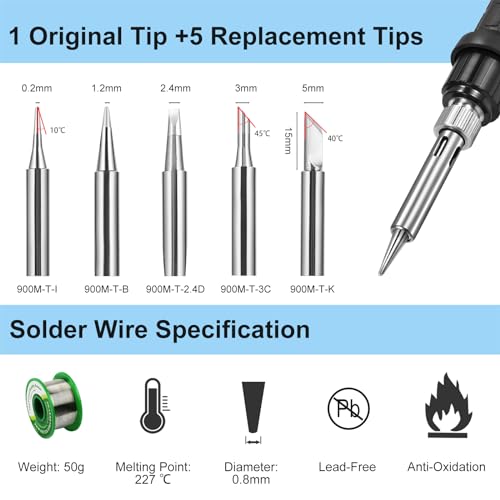 Preciva 927II Digital Soldering Station Kit, 130W MAX High Power with 5 Extra Iron Tips, 2 Helping Hands, Lead-Free Solder, Solder Sucker, Tip Storage Slots, Tip Cleaner, °C/°F Conversion, Auto Sleep - size: 927 IV