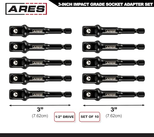 ARES 70390-10-Piece 1/2-Inch Drive 3-Inch Impact Grade Socket Adapter Set - Turns Impact Drill Drivers into High Speed Socket Drivers - size: 1/2-Inch Drive 3-Inch
