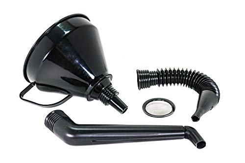 Right Angle Flexible Plastic Funnel Set Comes Complete with 2 Detachable Spout Attachments and Filter for Automotive Oil and Household Uses