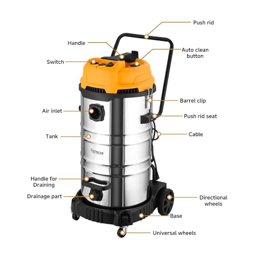 Hoteche 20 Gallon Wet Dry Vacuum Cleaner, Industrial Shop Vac with 5-Piece Accessories, Dual-Motor, Metal Tank, for Garage, Workshop, Basement Flood Cleanup - size: 20Gal