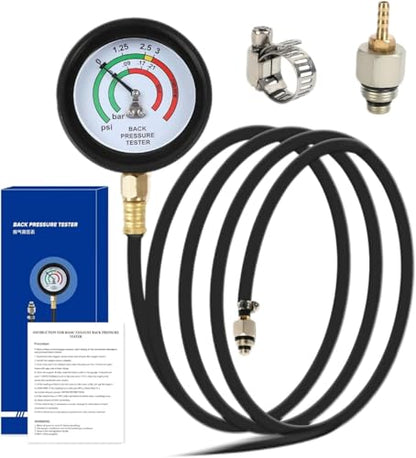 Exhaust Back Pressure Tester Kit for Automotive Diagnostics | 2.5 inch dial gauge; PSI & Bar dual units; M12/M18 adapters included; 6FT heat-resistant hose