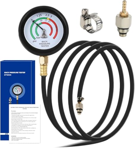 Exhaust Back Pressure Tester Kit for Automotive Diagnostics | 2.5 inch dial gauge; PSI & Bar dual units; M12/M18 adapters included; 6FT heat-resistant hose