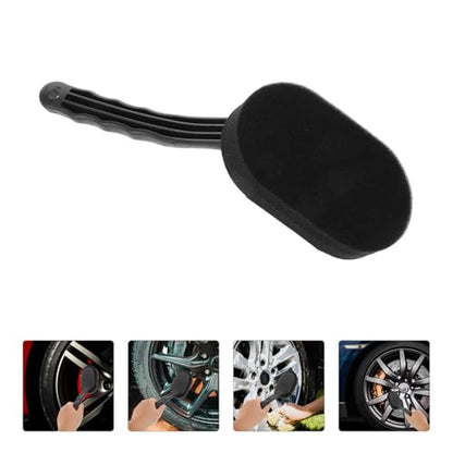 Car Tire Wax Applicator Brush Set with Replaceable Handle and Sturdy Sponge, 6pcs Automotive Wheel Cleaning Tools for Car Detailing and Polishing