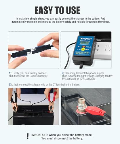 Heagstat HEAG010 Trickle Battery Charger, 6V&12V 1000mA Battery Maintainer - size: 1A 12V