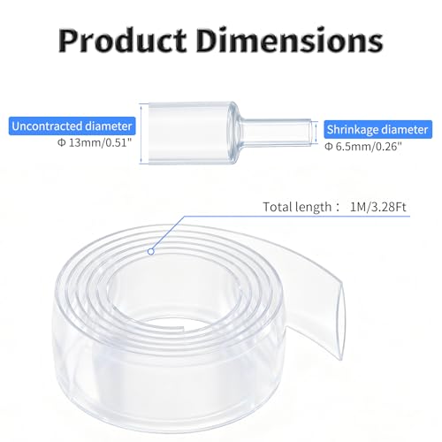 1M Heat Shrink Tubing, 13mm OD, 2:1 Ratio, Clear | Polyolefin Shrinkable Tube, Waterproof Electrical Insulation Tubing, for Wire Cable and Electronic Component Protection - size: 1M Φ13 Clear