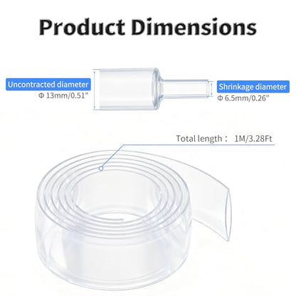 1M Heat Shrink Tubing, 13mm OD, 2:1 Ratio, Clear | Polyolefin Shrinkable Tube, Waterproof Electrical Insulation Tubing, for Wire Cable and Electronic Component Protection - size: 1M Φ13 Clear