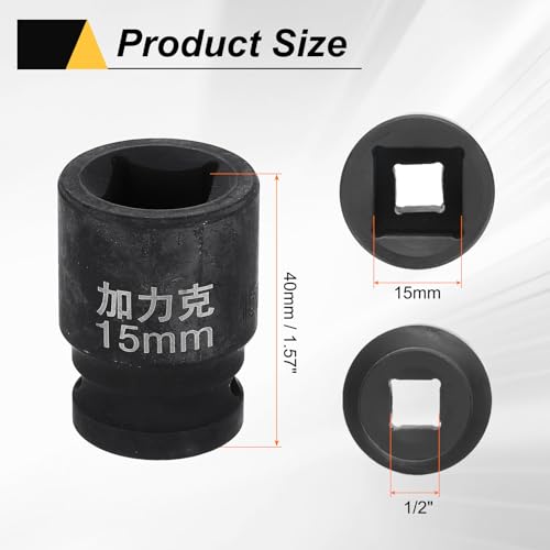 HARFINGTON 3pcs 4 Point Square Socket 1/2" Drive 15mm Metric Square Impact Socket CR-V Blackening Standard Wheel Sleeve Pneumatic Sleeve Tool for Auto Repair Mechanical Maintenance Home Use - size: 15mm