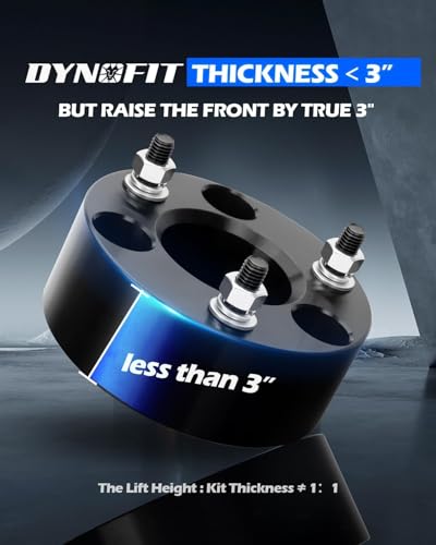 Dynofit 3 Inch Front Leveling Lift Kit, Strut Spacers Compatible with 2006-2026 Dodge Ram 1500 4WD, 2005-2007 & 2009-2011 Dodge Dakota, 2006-2009 Mitsubishi Raider | Set of 2 Black Lift Spacers - size: 3 inch Front + 0 inch Rear