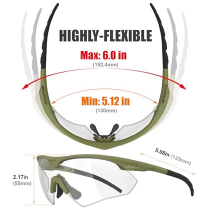 HTS HUNTERSKY S53 Anti Fog Tactical Shooting Range Safety Glasses ANSI Z87.1 Ballistic Eye Protection Hunting Airsoft Riding - color: S53 Green / Clear