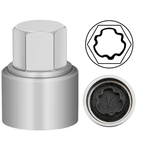 V Wheel Locking Nut Key Compatible with Audi Series, (Socket OD 27mm - ID 25mm), Wheel Lock Nut Socket Adapter, Wheel Anti-Theft Lug Nut Removal Tool, Anti-Theft Screw Remover - size: Socket V