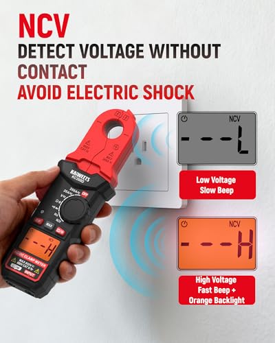 KAIWEETS Digital Clamp Meter with Round Jaw, Automotive Multimeter, NCV, 2000 Counts, Amp Voltmeter, Accuratly Measure AC/DC Current & Volatge, Resistance, Diode, Capacitance, Continuity, Frequency - color: Red