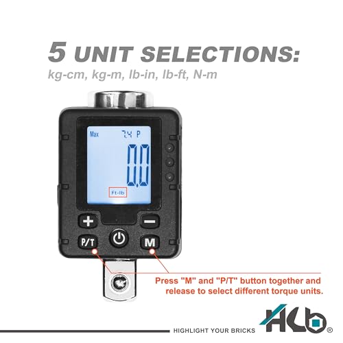 HB 3-Piece Digital Torque Adapter Set AAM002-U, 1/2" Drive 7.4–147.6 Ft-lb (10–200Nm), ±2% Accuracy, Peak/Trace Modes, 5 Units, Memory, LED & Buzzer Alerts, Chrome Vanadium Steel, Made in Taiwan - size: Digital Torque Adapter Set