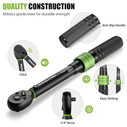1/4 Inch Drive Torque Wrench 20-260 In-Lb for Bike Repair | Click Torque Wrench (2.3-29.4Nm) with 3% Precision Dual-Direction Range, 72 Tooth Head for Precision Repair, Gunsmithing, DIY - size: 1/4" 20-260IN